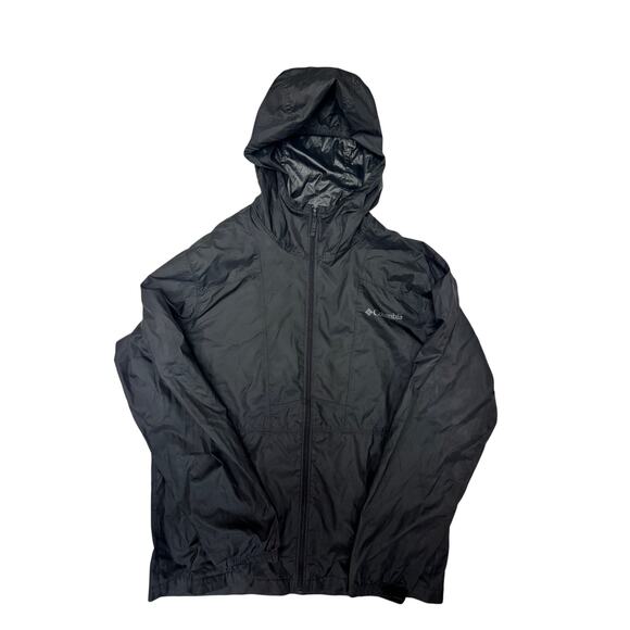 Columbia Jacket Mens Black M Flashback Windbreaker Lightweight Hooded Zip Front - Picture 1 of 6